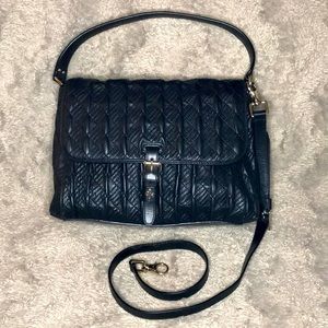Cole Haan black leather quilted handbag with crossbody messenger style strap